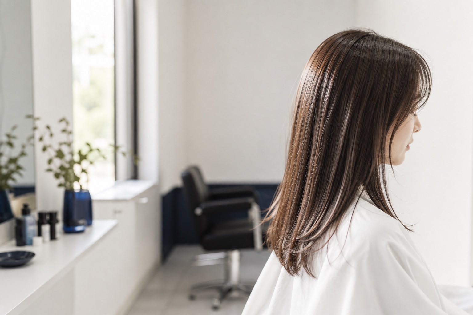 LUMO（ルモ）の髪質改善後をイメージした、自然な艶とまとまりのある大人女性のヘアスタイル